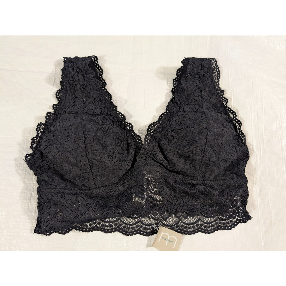 New Maurices Black Lace Stretch Bra Bralette Medium Med M‎ Lounging Layering